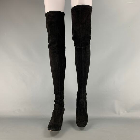 GIANFRANCO FERRE Size 7.5 Black Suede Chuncky Heel Boots - Picture 1 of 8